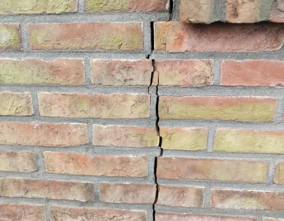 Gevel met haarscheurtjes die wijzen op mogelijke schade en onderhoudsbehoefte